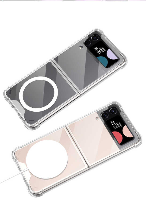 Galaxy Z Flip 4 Kılıf Wireless Şarj Özellikli Airbagli Zore Kıpta Anti Shock M-safe Kapak Renksiz