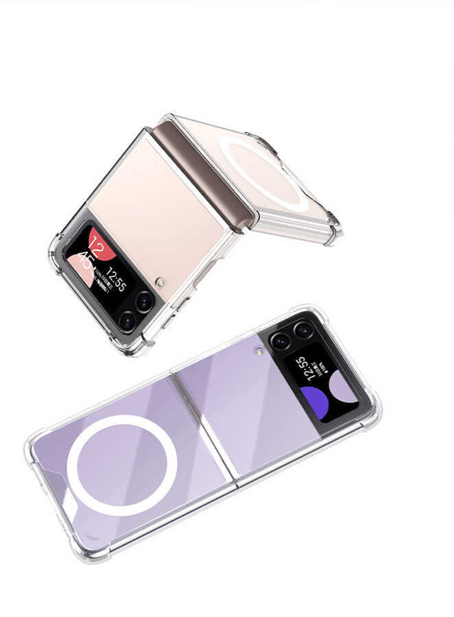 Galaxy Z Flip 4 Kılıf Wireless Şarj Özellikli Airbagli Zore Kıpta Anti Shock M-safe Kapak Renksiz