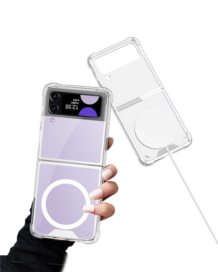 Galaxy Z Flip 4 Kılıf Wireless Şarj Özellikli Airbagli Zore Kıpta Anti Shock M-safe Kapak Renksiz