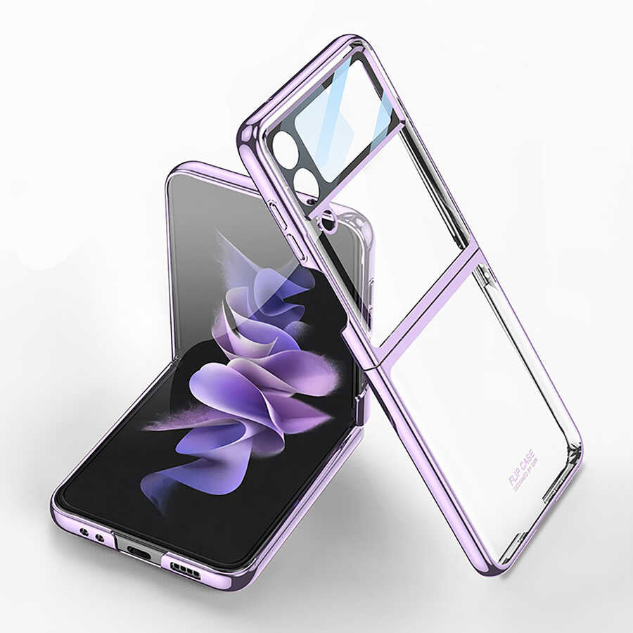 Galaxy Z Flip 4 Kılıf Zore Kıpta Lensli Kapak Mavi Açık