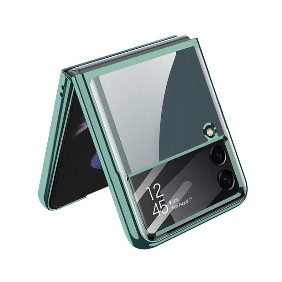 Galaxy Z Flip 4 Kılıf Zore Kıpta Lensli Kapak Koyu Yeşil