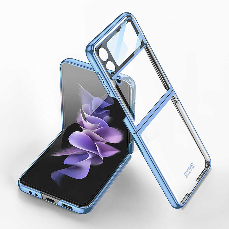 Galaxy Z Flip 4 Kılıf Zore Kıpta Lensli Kapak Mavi Açık