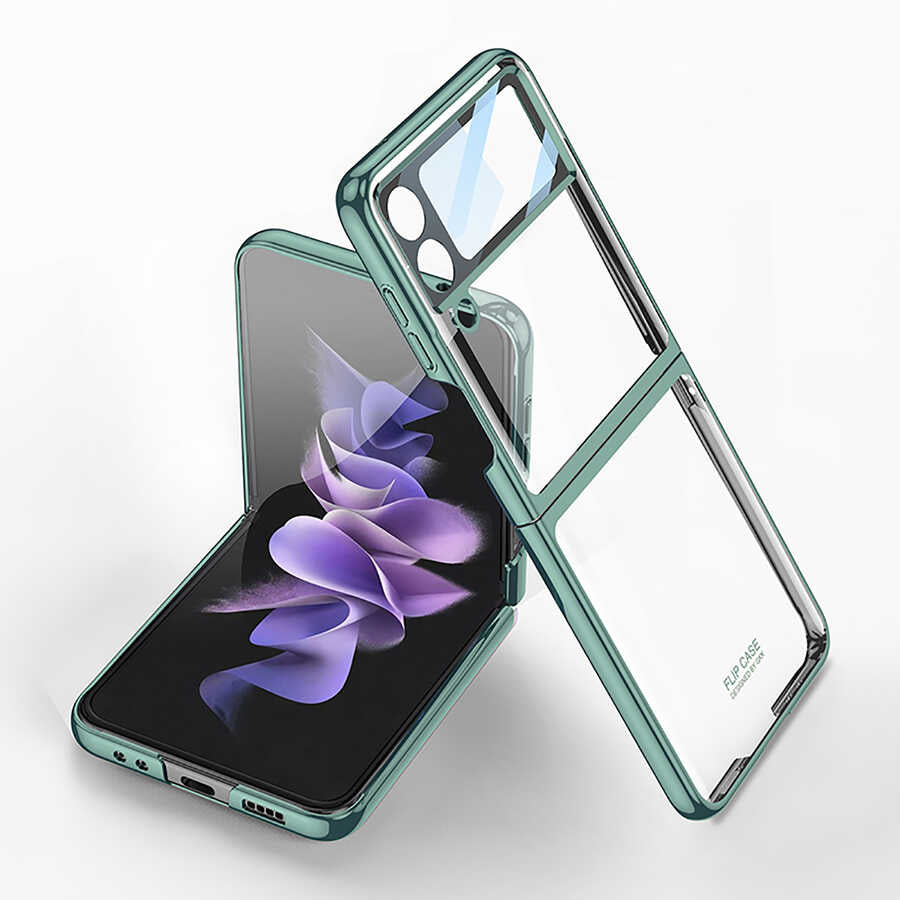 Galaxy Z Flip 4 Kılıf Zore Kıpta Lensli Kapak Koyu Yeşil
