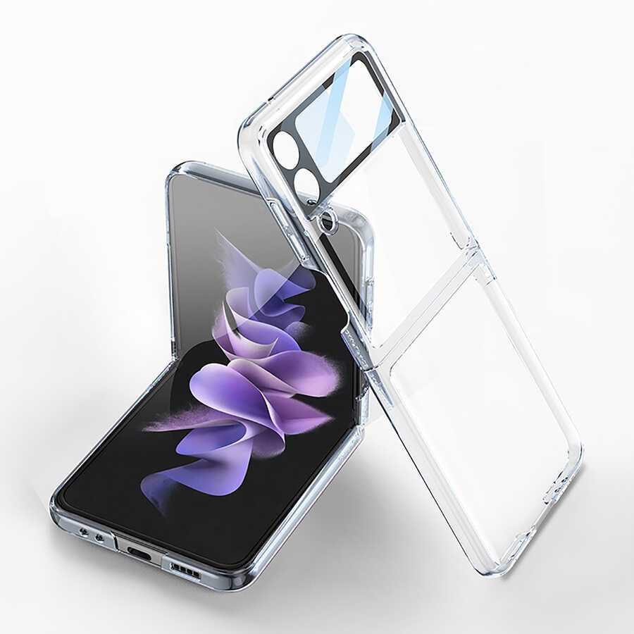 Galaxy Z Flip 4 Kılıf Zore Kıpta Lensli Kapak Renksiz