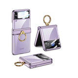 Galaxy Z Flip 4 Kılıf Zore Kıpta Yüzüklü Lens Korumalı Kapak Mavi
