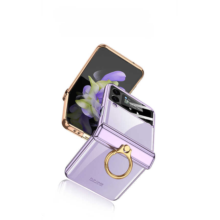 Galaxy Z Flip 4 Kılıf Zore Kıpta Yüzüklü Lens Korumalı Kapak Siyah