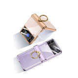 Galaxy Z Flip 4 Kılıf Zore Kıpta Yüzüklü Lens Korumalı Kapak Siyah
