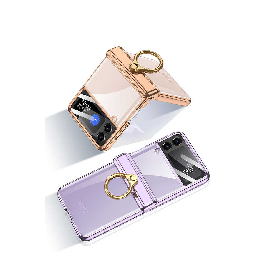 Galaxy Z Flip 4 Kılıf Zore Kıpta Yüzüklü Lens Korumalı Kapak Lila