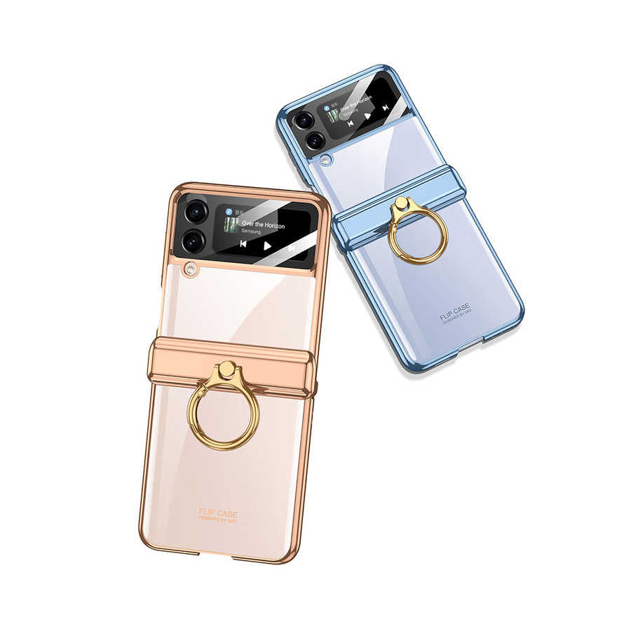 Galaxy Z Flip 4 Kılıf Zore Kıpta Yüzüklü Lens Korumalı Kapak Mavi
