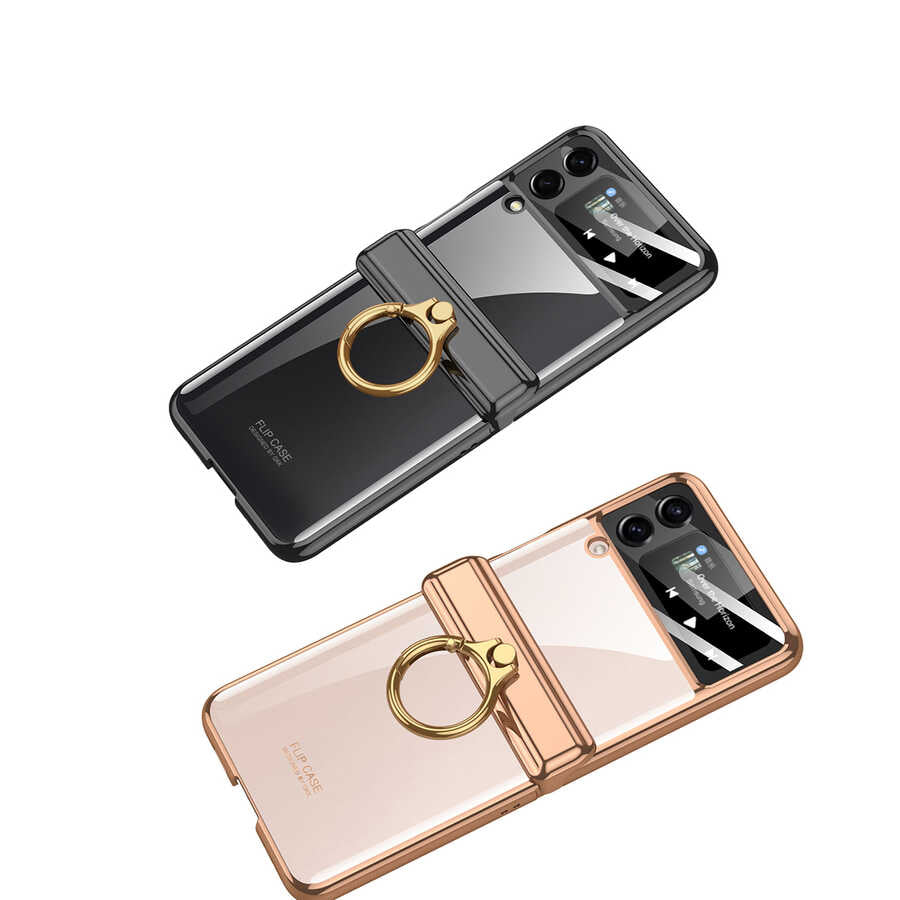 Galaxy Z Flip 4 Kılıf Zore Kıpta Yüzüklü Lens Korumalı Kapak Mavi