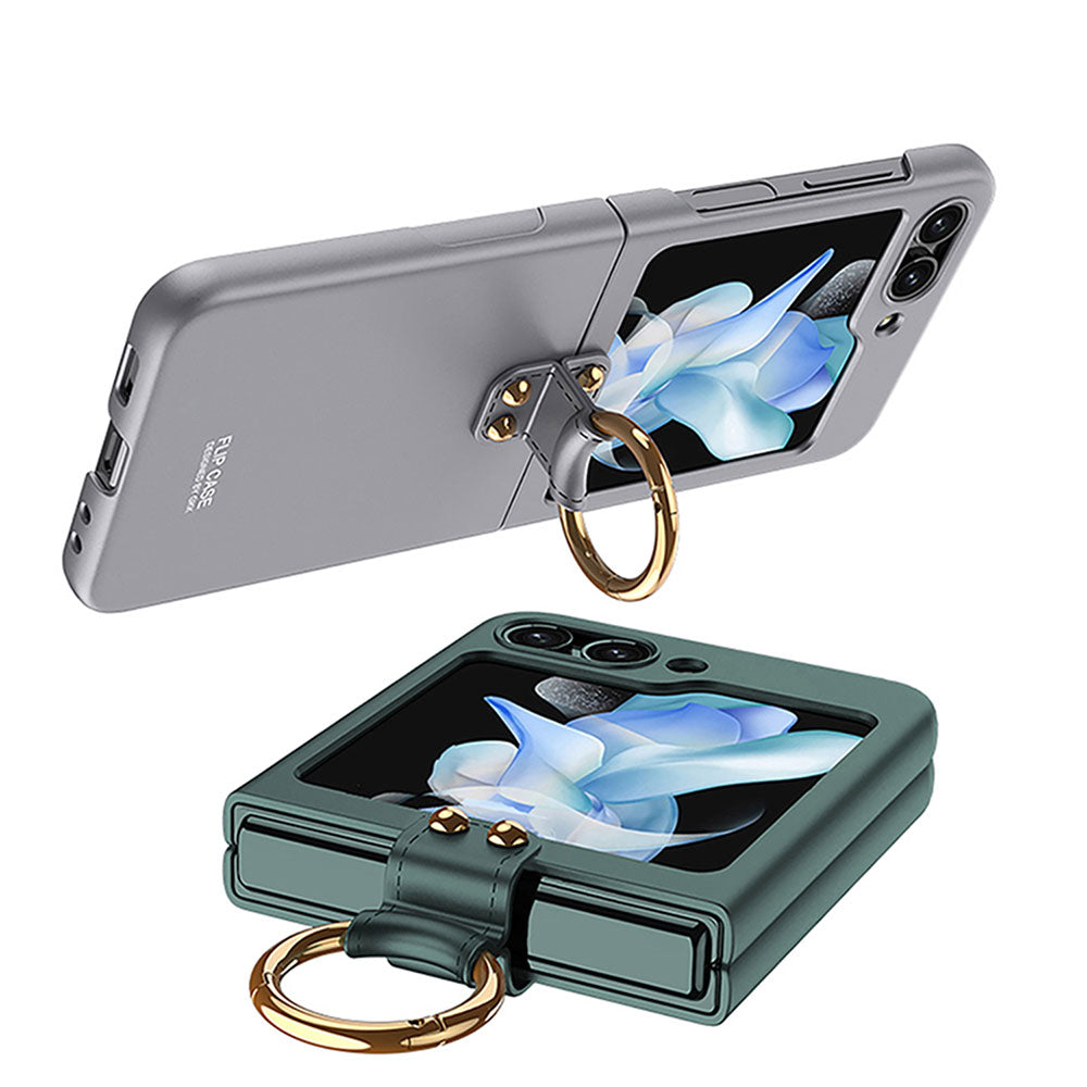 Galaxy Z Flip 5 Kılıf Zore Kıpta Yüzüklü Flip Sert Kapak Gri