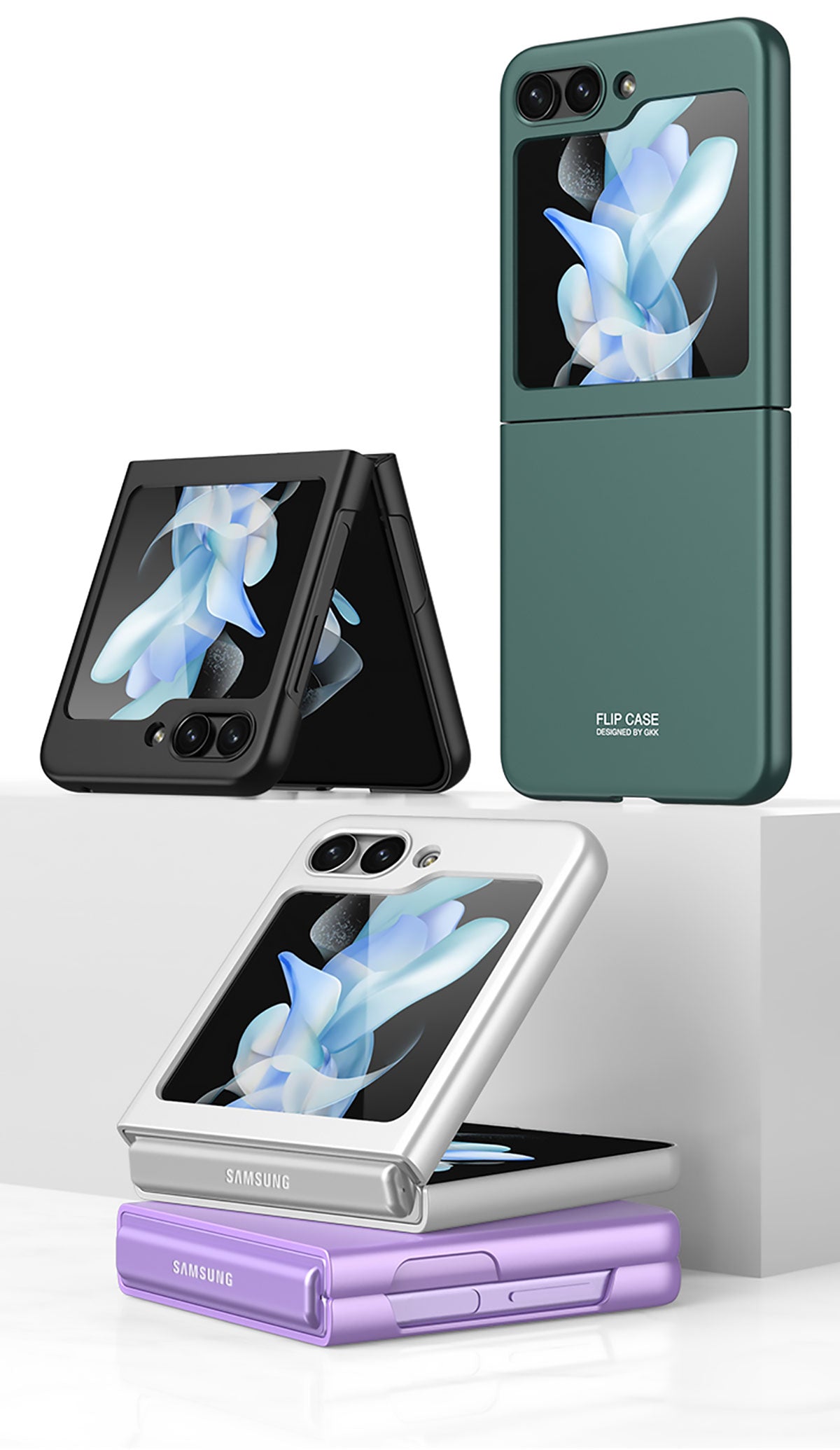 Galaxy Z Flip 5 Kılıf Zore Sert Kıpta Kapak Koyu Yeşil