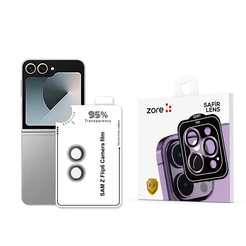 Galaxy Z Flip 6 Zore CL-11 Safir Parmak İzi Bırakmayan Anti-Reflective Kamera Lens Koruyucu Siyah