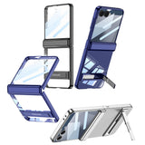Galaxy Z Flip 7 Kılıf Kamera Korumalı Şeffaf Tasarımlı Zore Lego Standlı Kapak Gümüş