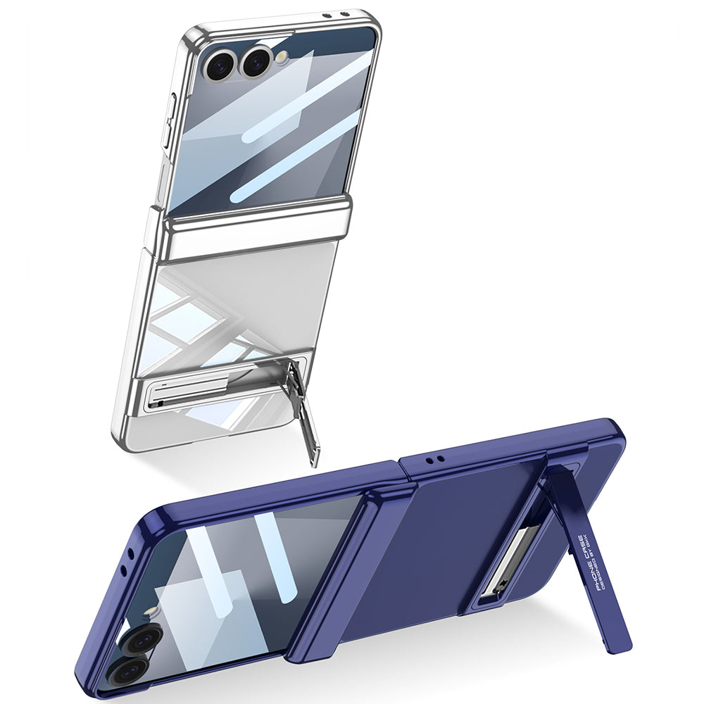 Galaxy Z Flip 7 Kılıf Kamera Korumalı Şeffaf Tasarımlı Zore Lego Standlı Kapak Gümüş