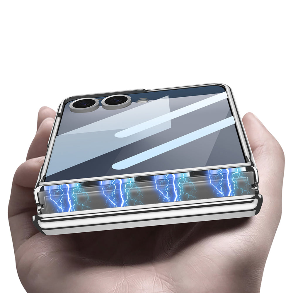 Galaxy Z Flip 7 Kılıf Kamera Korumalı Şeffaf Tasarımlı Zore Lego Standlı Kapak Gümüş