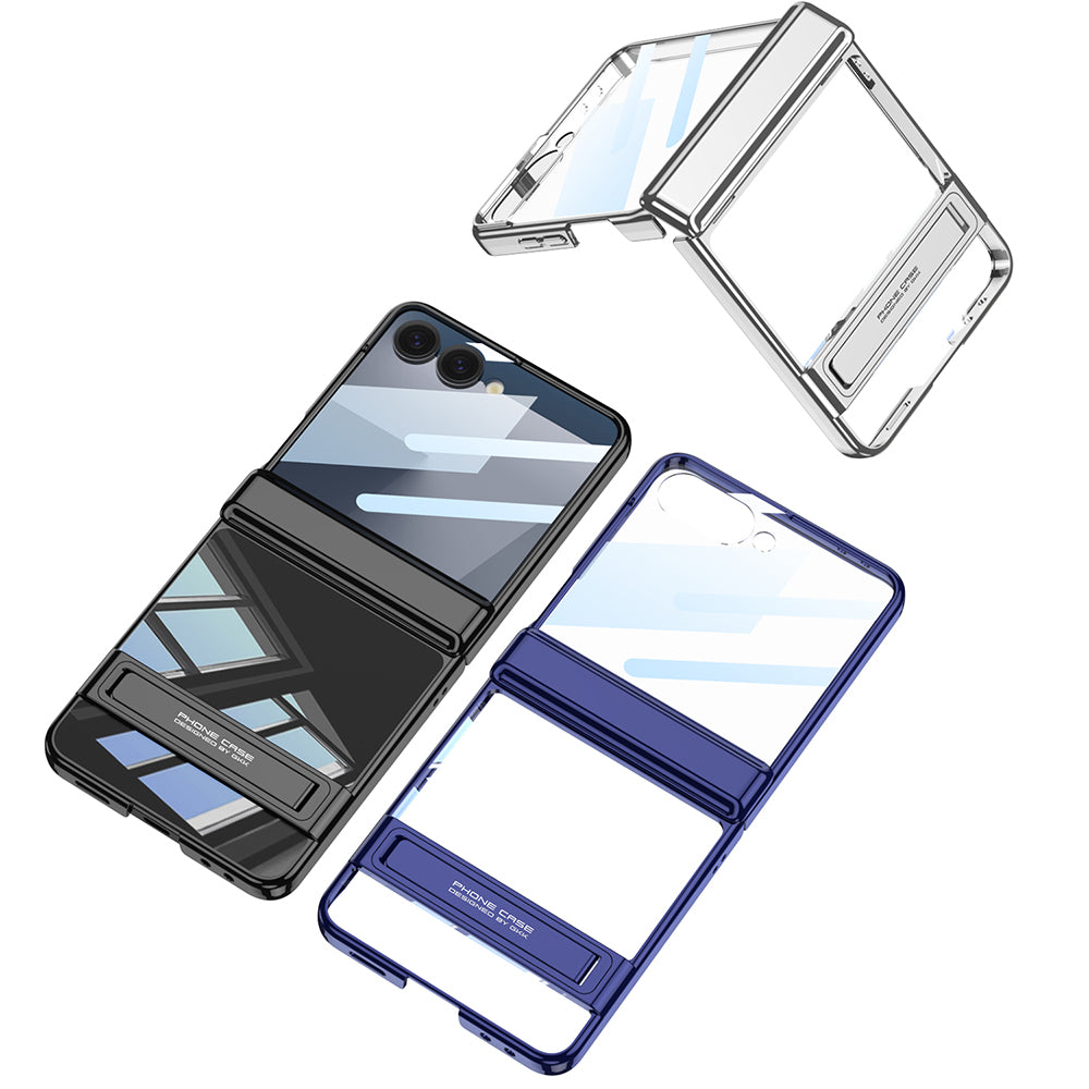 Galaxy Z Flip 7 Kılıf Kamera Korumalı Şeffaf Tasarımlı Zore Lego Standlı Kapak Gümüş