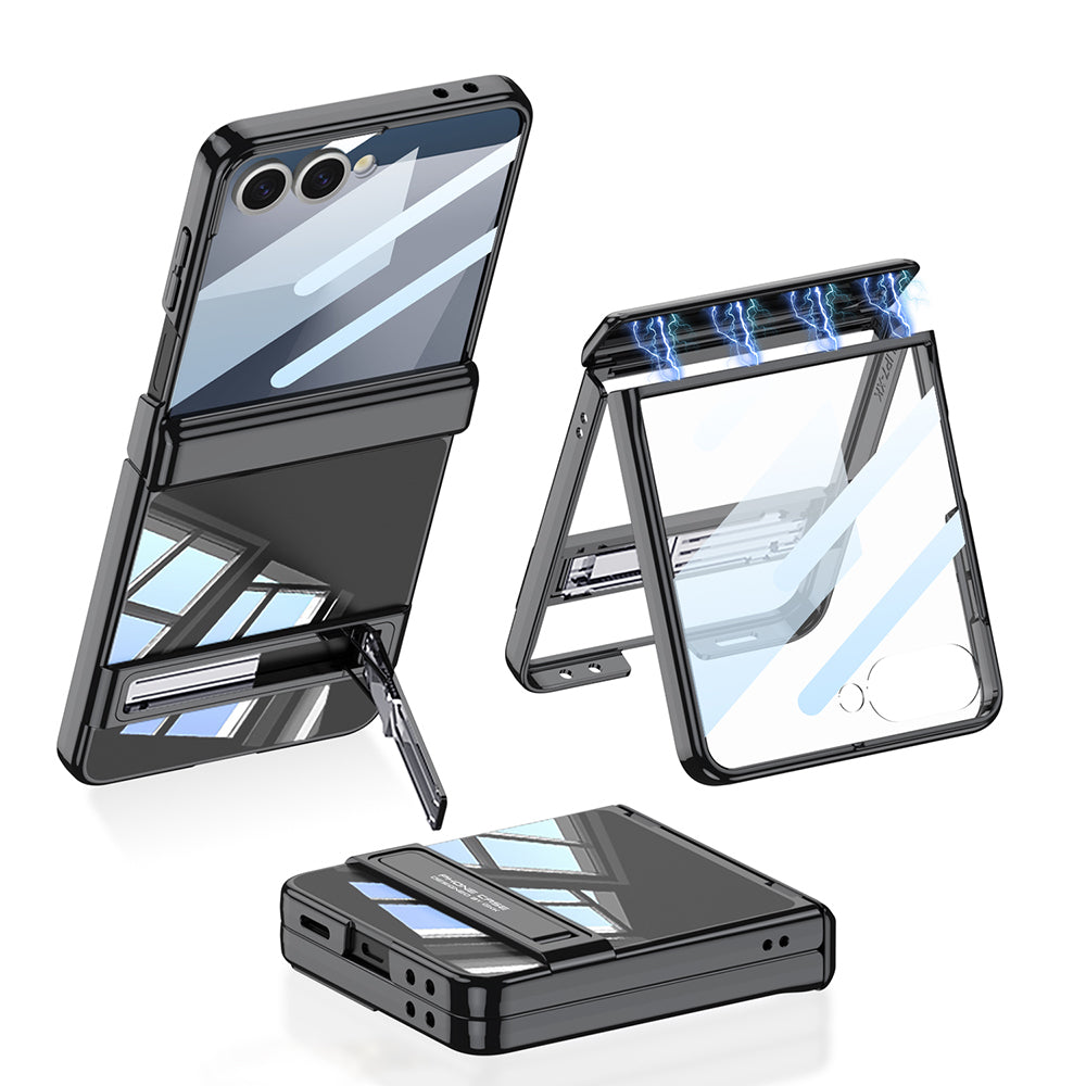 Galaxy Z Flip 7 Kılıf Kamera Korumalı Şeffaf Tasarımlı Zore Lego Standlı Kapak Lacivert
