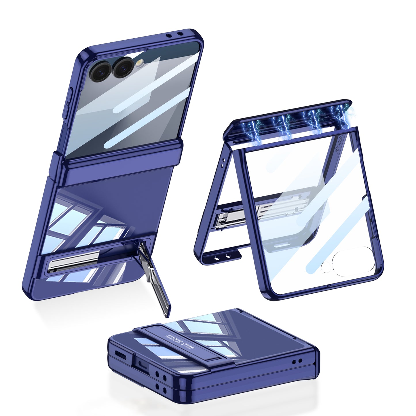 Galaxy Z Flip 7 Kılıf Kamera Korumalı Şeffaf Tasarımlı Zore Lego Standlı Kapak Lacivert