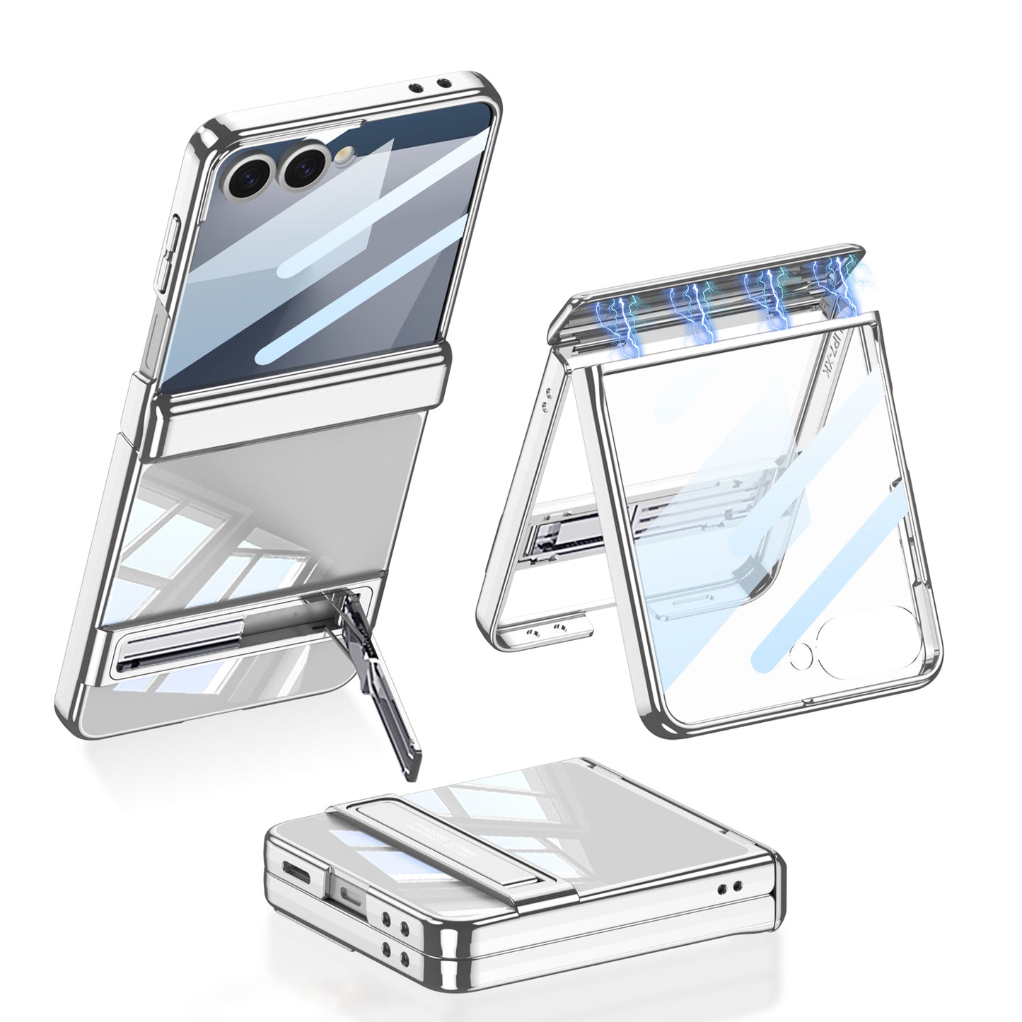 Galaxy Z Flip 7 Kılıf Kamera Korumalı Şeffaf Tasarımlı Zore Lego Standlı Kapak Gümüş