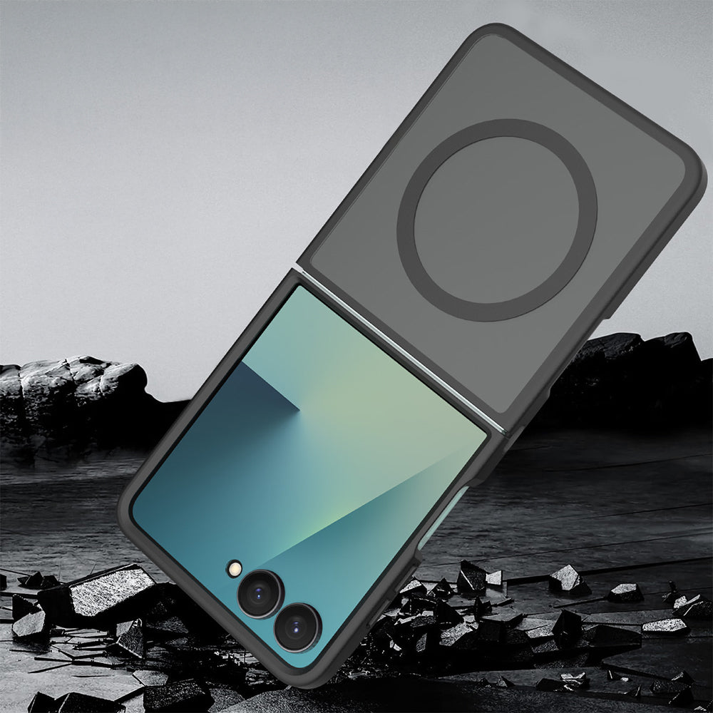 Galaxy Z Flip 7 Kılıf M-Safe Şarj Özellikli Kamera Korumalı Zore Lunex Kapak Siyah