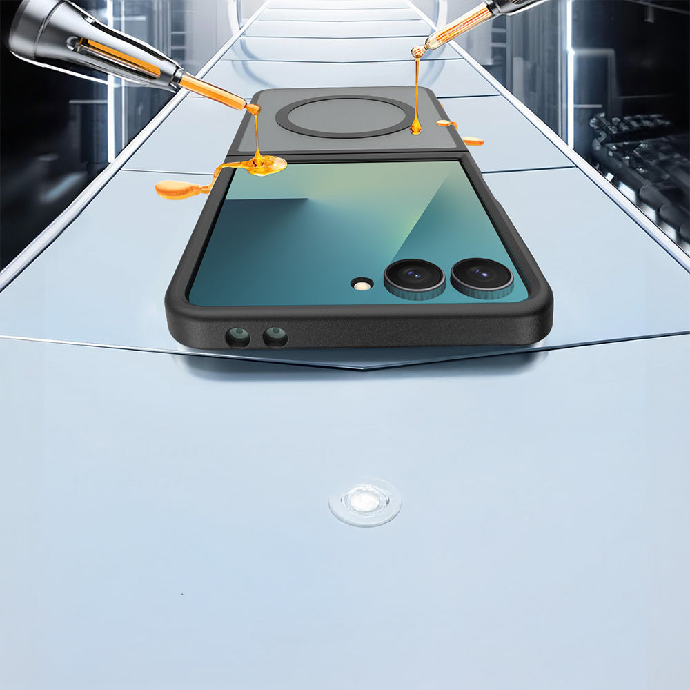 Galaxy Z Flip 7 Kılıf M-Safe Şarj Özellikli Kamera Korumalı Zore Lunex Kapak Siyah