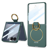 Galaxy Z Flip 7 Kılıf M-safe Şarj Özellikli Zore Kıpta Yüzüklü Flip Sert Kapak Lila