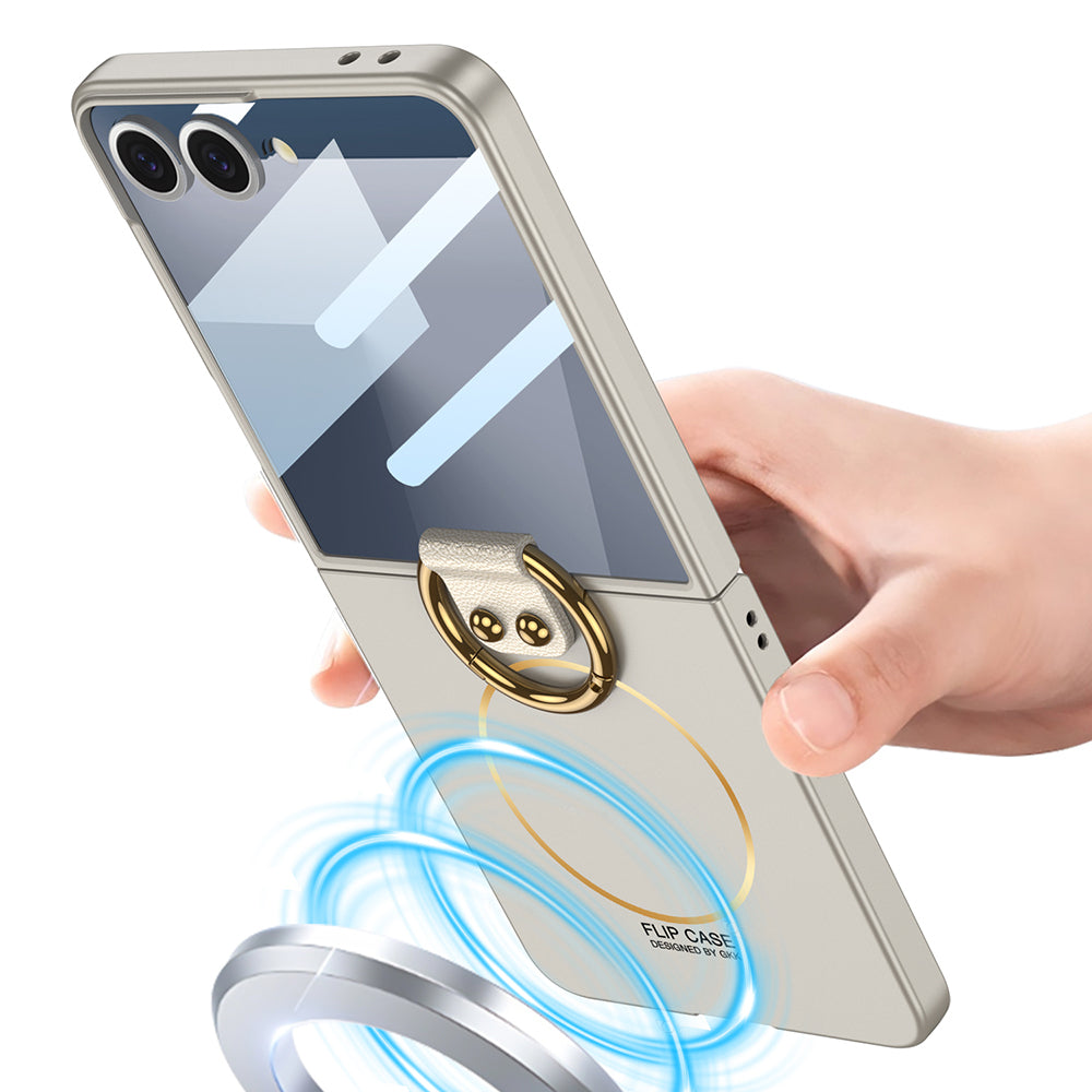 Galaxy Z Flip 7 Kılıf M-safe Şarj Özellikli Zore Kıpta Yüzüklü Flip Sert Kapak Titanyum-Gri