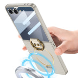 Galaxy Z Flip 7 Kılıf M-safe Şarj Özellikli Zore Kıpta Yüzüklü Flip Sert Kapak Titanyum-Gri
