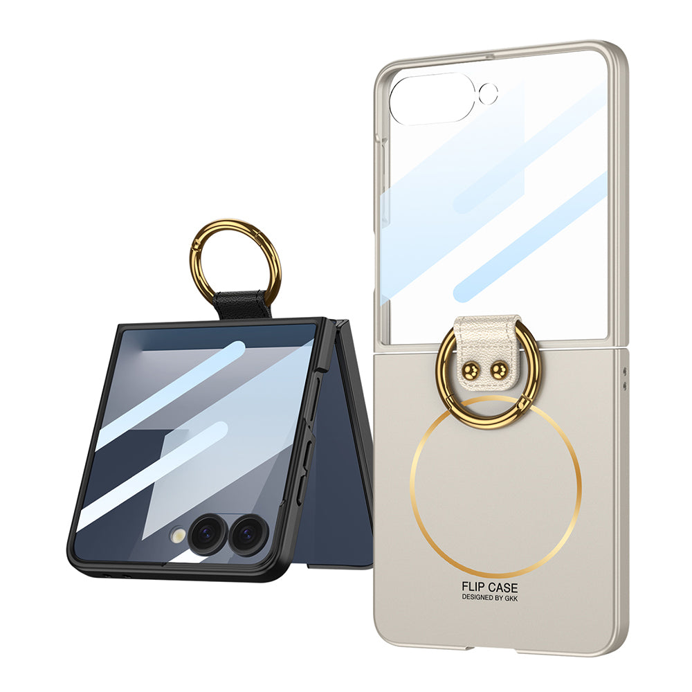 Galaxy Z Flip 7 Kılıf M-safe Şarj Özellikli Zore Kıpta Yüzüklü Flip Sert Kapak Titanyum-Gri