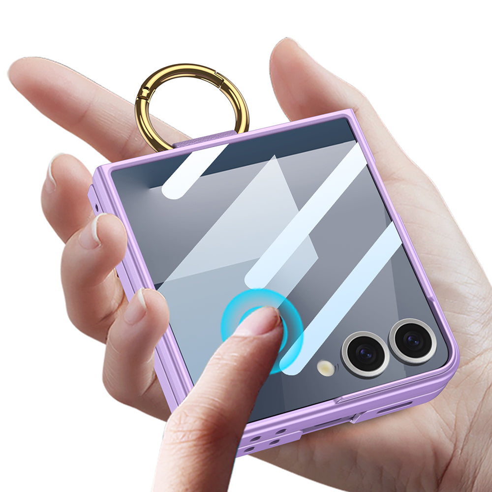 Galaxy Z Flip 7 Kılıf M-safe Şarj Özellikli Zore Kıpta Yüzüklü Flip Sert Kapak Pembe