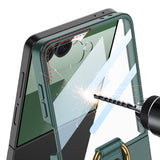 Galaxy Z Flip 7 Kılıf M-safe Şarj Özellikli Zore Kıpta Yüzüklü Flip Sert Kapak Lila