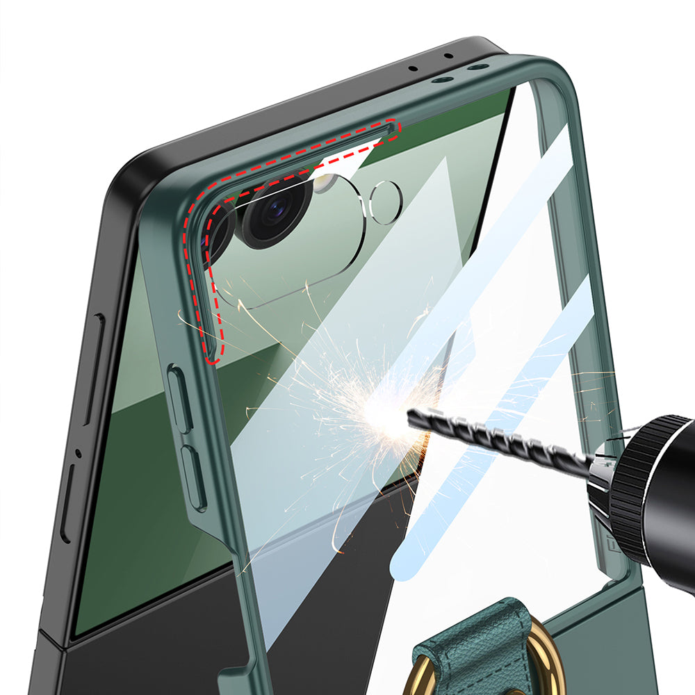 Galaxy Z Flip 7 Kılıf M-safe Şarj Özellikli Zore Kıpta Yüzüklü Flip Sert Kapak Titanyum-Gri