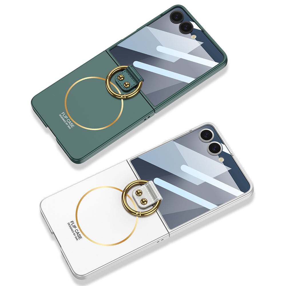 Galaxy Z Flip 7 Kılıf M-safe Şarj Özellikli Zore Kıpta Yüzüklü Flip Sert Kapak Lila