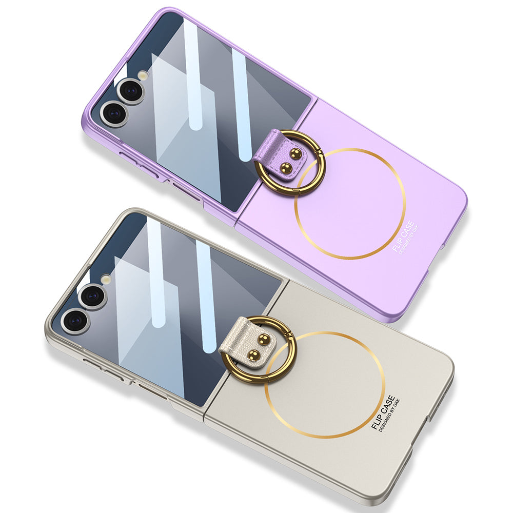 Galaxy Z Flip 7 Kılıf M-safe Şarj Özellikli Zore Kıpta Yüzüklü Flip Sert Kapak Titanyum-Gri