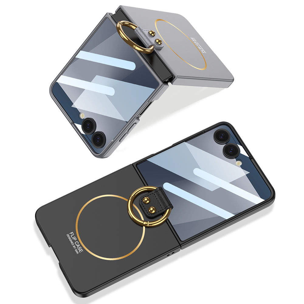Galaxy Z Flip 7 Kılıf M-safe Şarj Özellikli Zore Kıpta Yüzüklü Flip Sert Kapak Titanyum-Gri