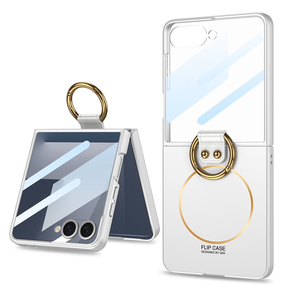 Galaxy Z Flip 7 Kılıf M-safe Şarj Özellikli Zore Kıpta Yüzüklü Flip Sert Kapak Gümüş