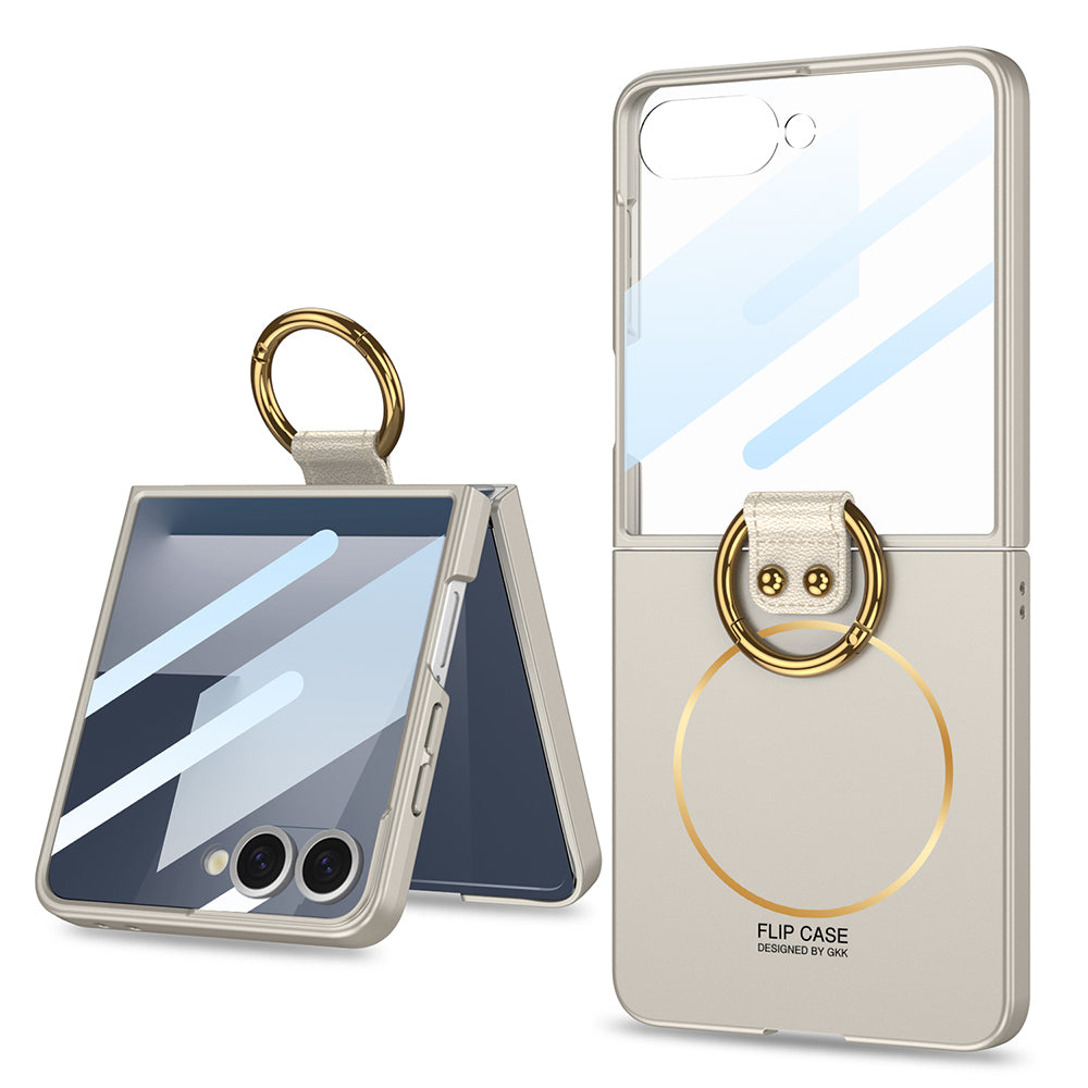 Galaxy Z Flip 7 Kılıf M-safe Şarj Özellikli Zore Kıpta Yüzüklü Flip Sert Kapak Titanyum-Gri