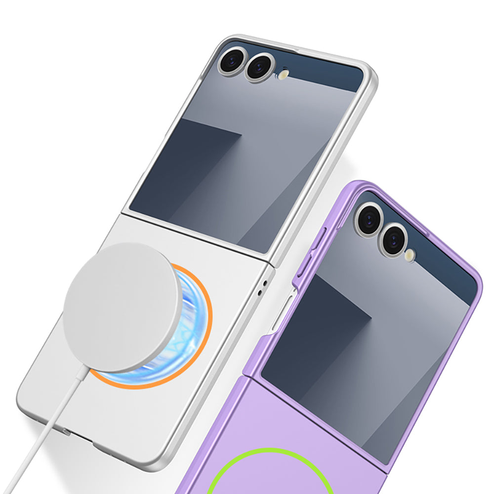 Galaxy Z Flip 7 Kılıf Wireless Şarj Özellikli Zore Kıpta M-safe Kapak Lila