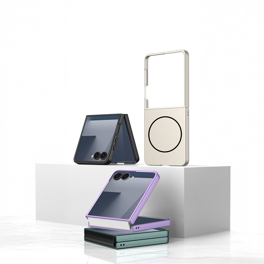 Galaxy Z Flip 7 Kılıf Wireless Şarj Özellikli Zore Kıpta M-safe Kapak Siyah