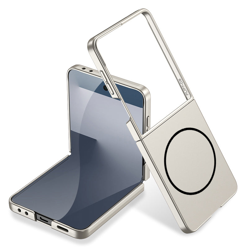 Galaxy Z Flip 7 Kılıf Wireless Şarj Özellikli Zore Kıpta M-safe Kapak Titanyum