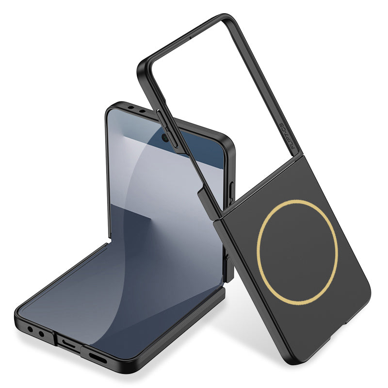 Galaxy Z Flip 7 Kılıf Wireless Şarj Özellikli Zore Kıpta M-safe Kapak Siyah