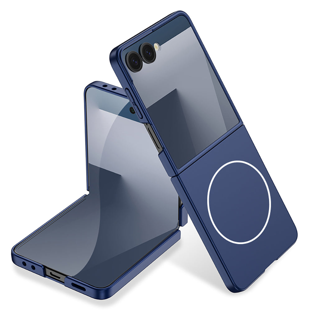 Galaxy Z Flip 7 Kılıf Wireless Şarj Özellikli Zore Kıpta M-safe Kapak Lacivert