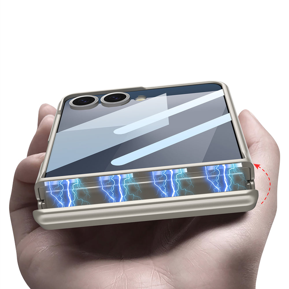 Galaxy Z Flip 7 Kılıf Zore Kıpta Standlı Kapak Gri