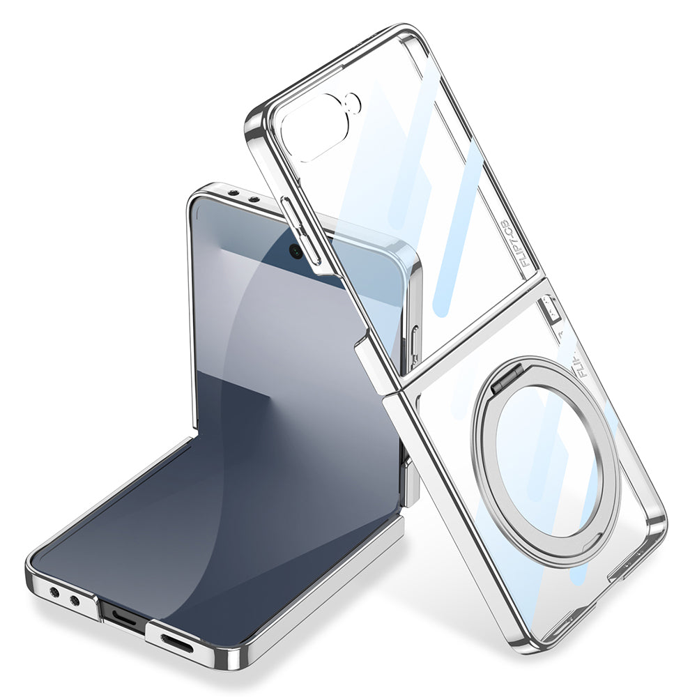 Galaxy Z Flip 7 M-safe Şarj Özellikli Zore Kıpta KPT-02 Standlı Kapak Gümüş