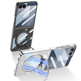 Galaxy Z Flip 7 M-safe Şarj Özellikli Zore Kıpta KPT-02 Standlı Kapak Gümüş