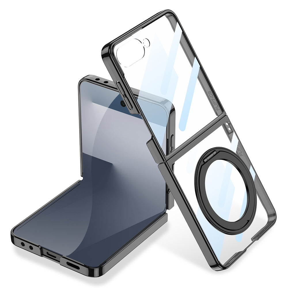 Galaxy Z Flip 7 M-safe Şarj Özellikli Zore Kıpta KPT-02 Standlı Kapak Siyah