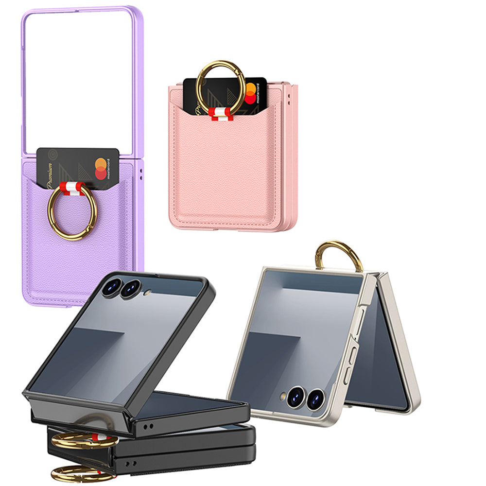 Galaxy Z Flip 7 Zore Kıpta Yüzüklü Kartlıklı Kapak Pembe