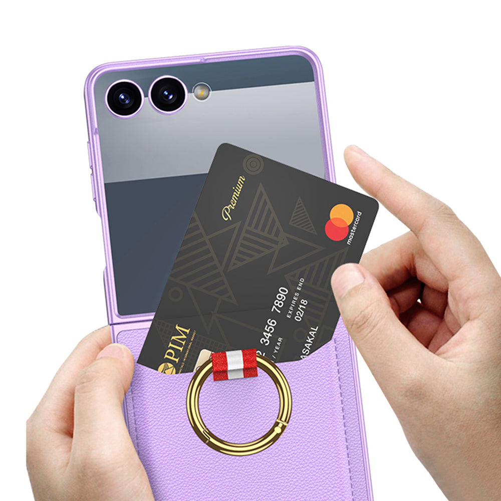 Galaxy Z Flip 7 Zore Kıpta Yüzüklü Kartlıklı Kapak Siyah
