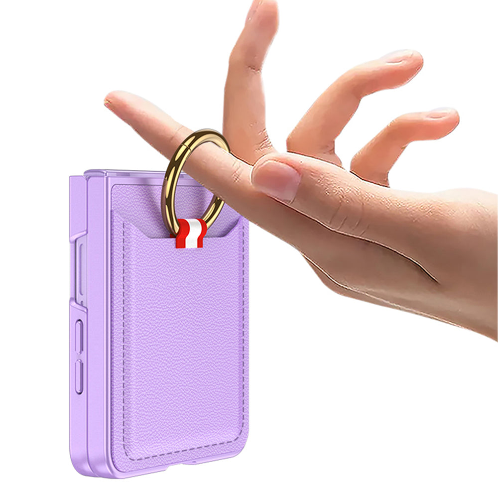Galaxy Z Flip 7 Zore Kıpta Yüzüklü Kartlıklı Kapak Titanyum